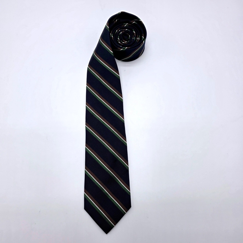 Brooks Brothers Mens XL Silk Repp Stripe Tie Navy Blue Green Brown Made in USA